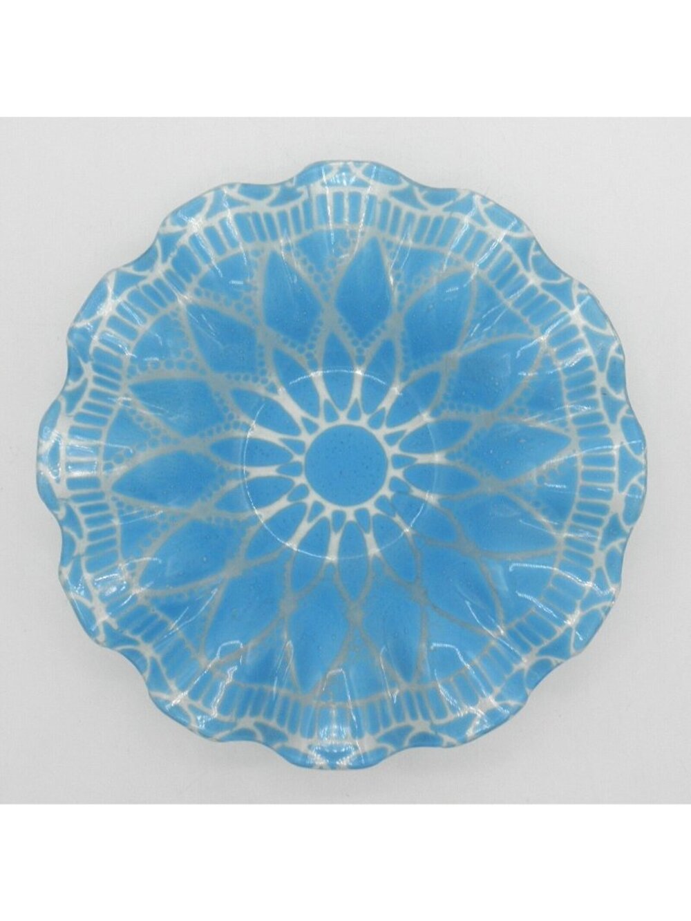 Sydenstricker Light Blue Clear Glass Fused Art Glass Bowl Ruffled Edge 6.75"